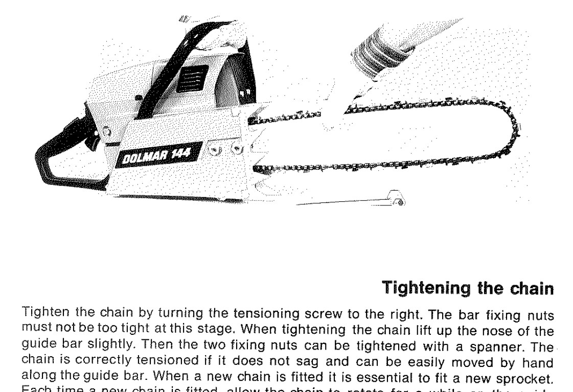 Illustration de la DOLMAR 144 dans une documentation technique du constructeur, montrant la machine avec son marquage d’origine.