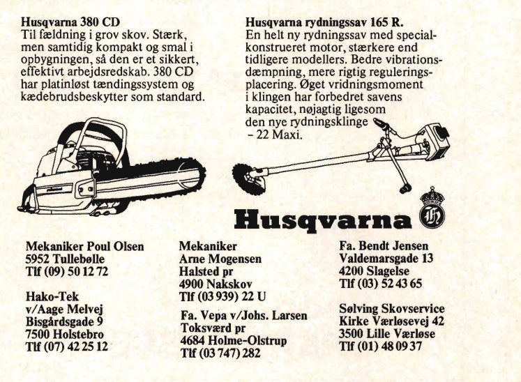 Publicité Husqvarna de 1972 présentant la 380 CD comme une tronçonneuse destinée à l’abattage en grosse forêt.