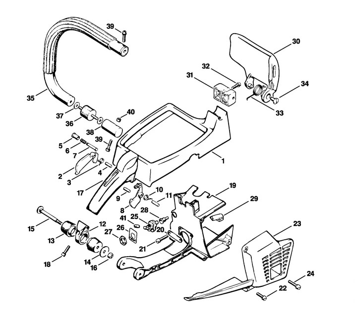 STIHL 041 AVEQ — vue éclatée d’un ensemble de pièces issue de la documentation technique du modèle.