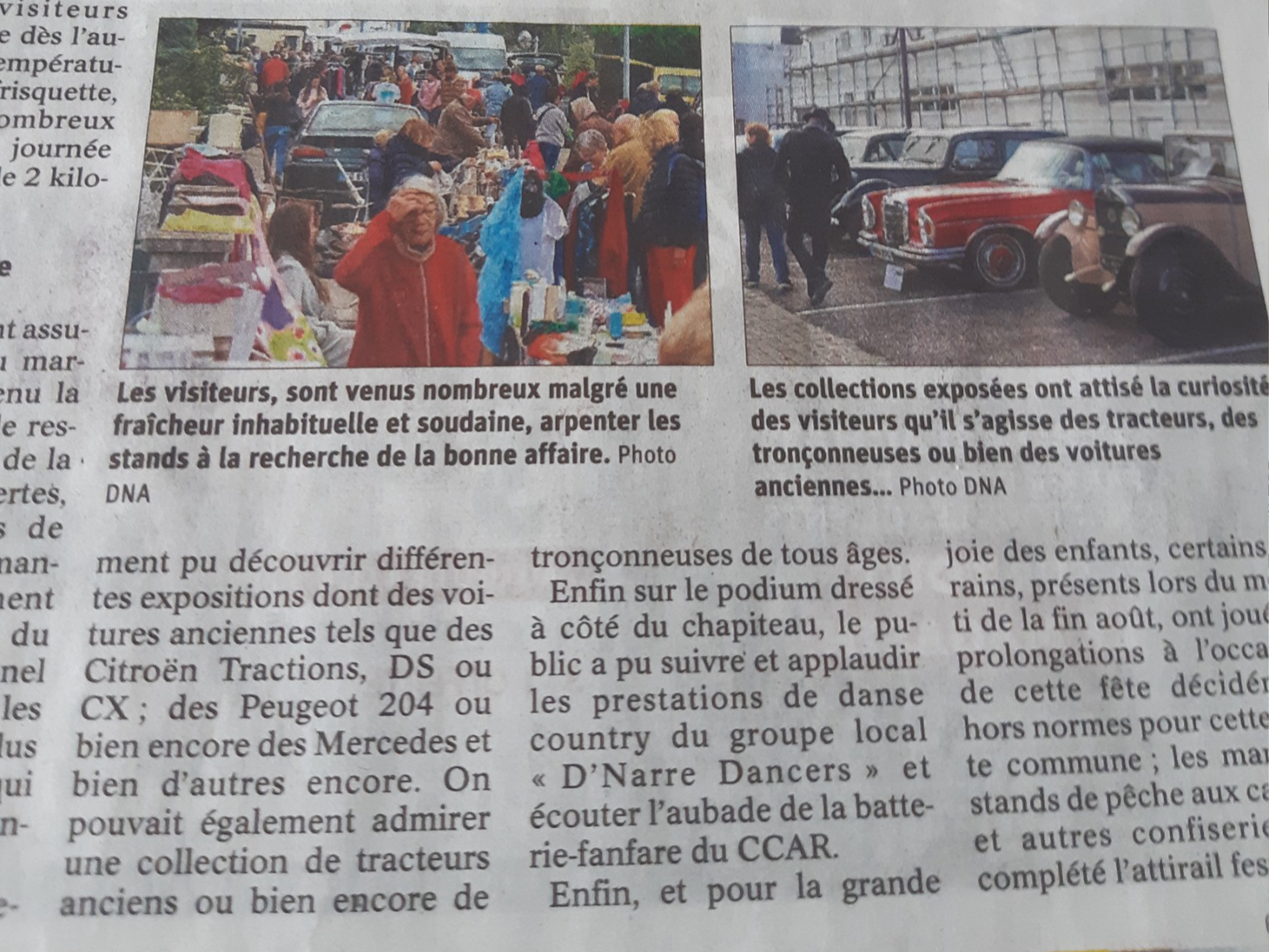 Article des Dernières Nouvelles d’Alsace mentionnant la collection de tronçonneuses lors de la fête de rue des pompiers à Rohrwiller