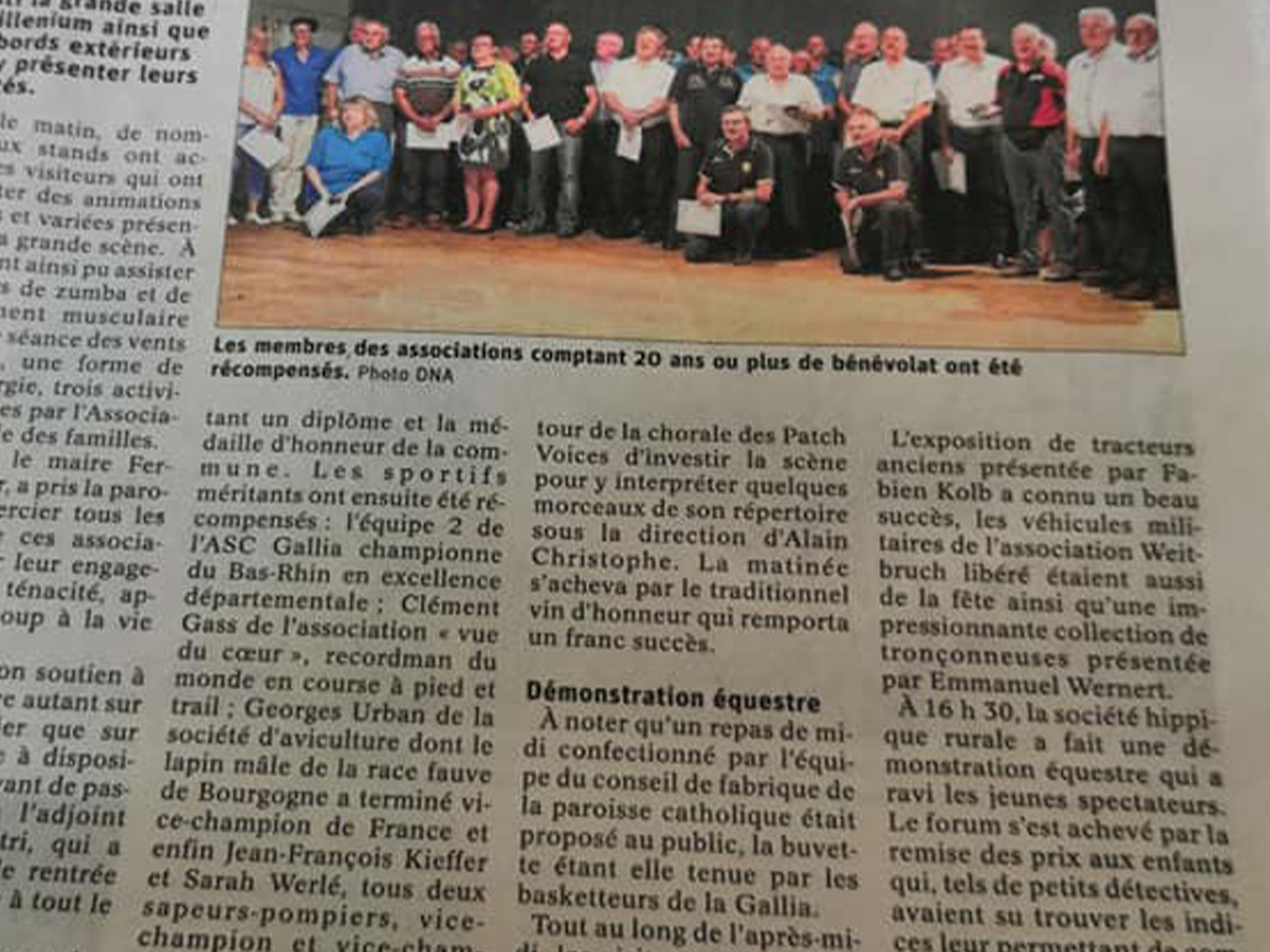 Article des Dernières Nouvelles d’Alsace consacré au Forum des associations de Weitbruch en septembre 2019